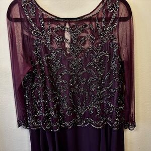 Beaded bodice long burgundy evening gown